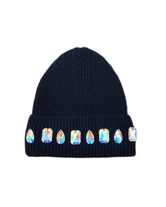 Louis Crown Rhinestone Beanie Black Iridescent