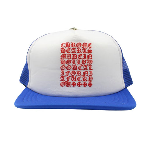 Chrome Hearts Eyechart Trucker Hat Blue/White/Red