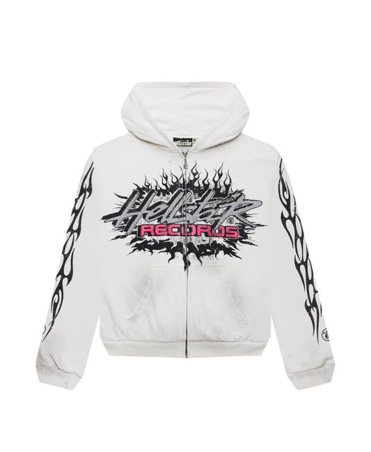 Hellstar Records Glitter Zip Up Hoodie White