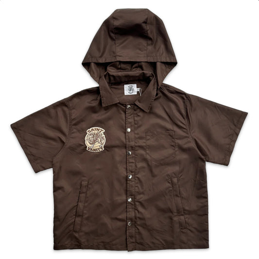 Saint Vanity Nylon Track Zip-Up Tee Attachable Hood Brown