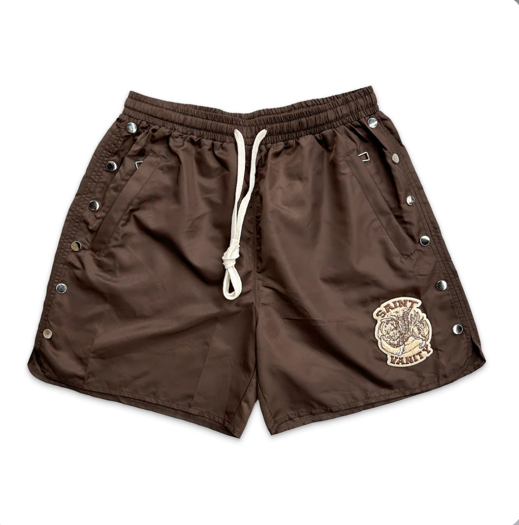 Saint Vanity Nylon Track Shorts Brown