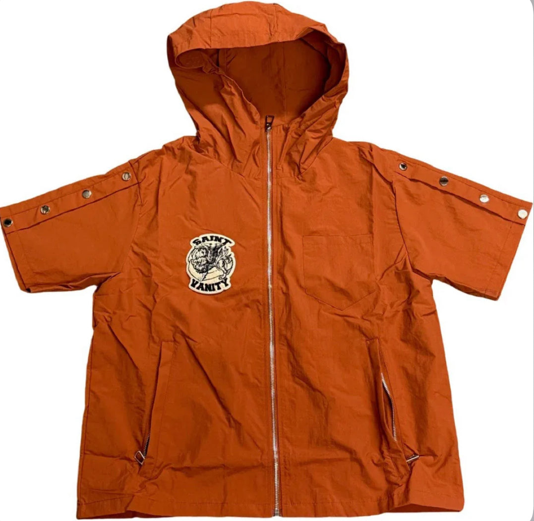 Saint Vanity Nylon Track Zip-Up Tee Hooded Orange