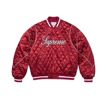 Supreme Champion Quilted Satin Varsity Jacket Dark Red