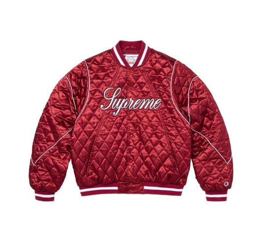 Supreme Champion Quilted Satin Varsity Jacket Dark Red