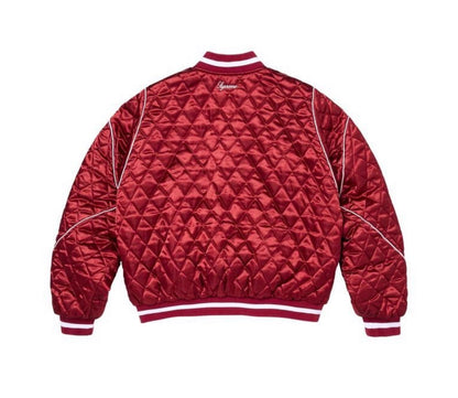 Supreme Champion Quilted Satin Varsity Jacket Dark Red