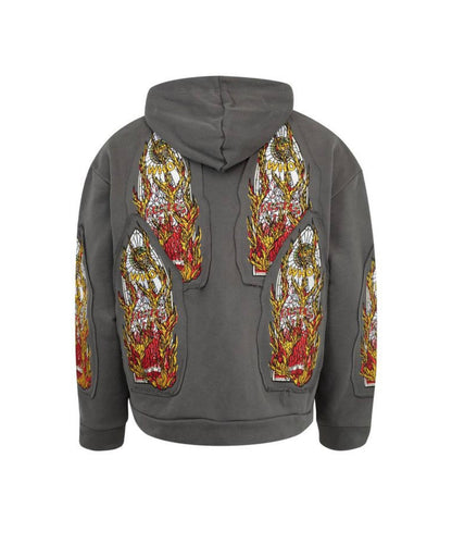 Who Decides War Flame Glass Embriodered Hoodie Vintage Grey