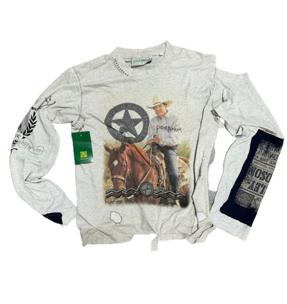 Poor Parker George Strait Cut Out Shoulder Long Sleeve Light Grey