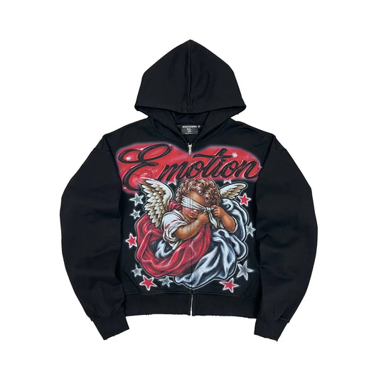 Mixed Emotion Unveiled Zip-Up Black