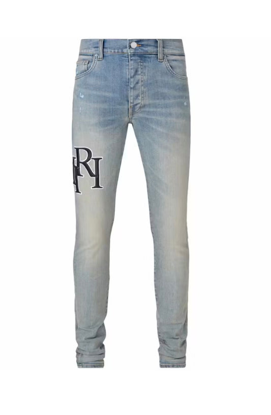 Amiri Jeans Staggered Embroidered Logo Vintage Indigo