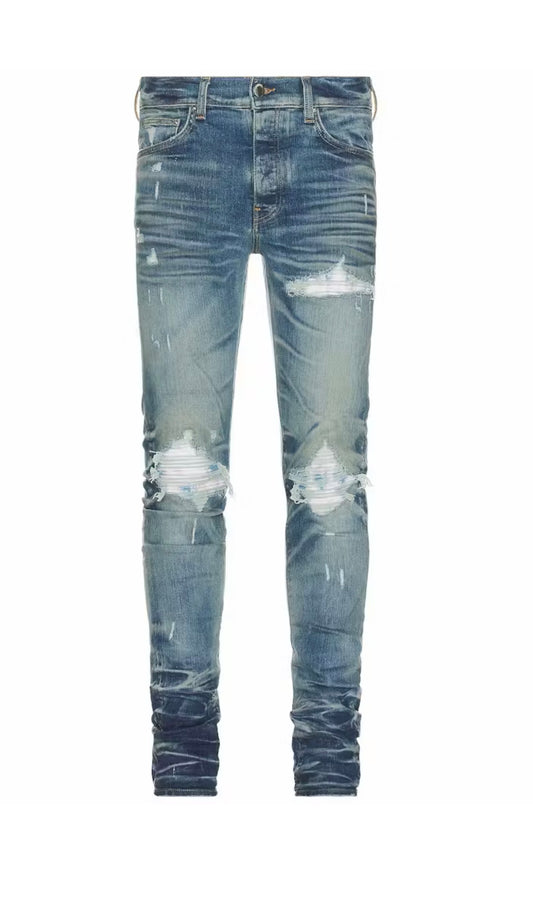 Amiri Jeans MX1 Bleached MA Paisley Honeycomb Indigo