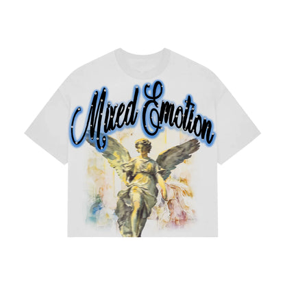Mixed Emotion Blue Rhinestone T-Shirt White