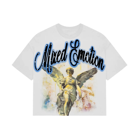 Mixed Emotion Blue Rhinestone T-Shirt White