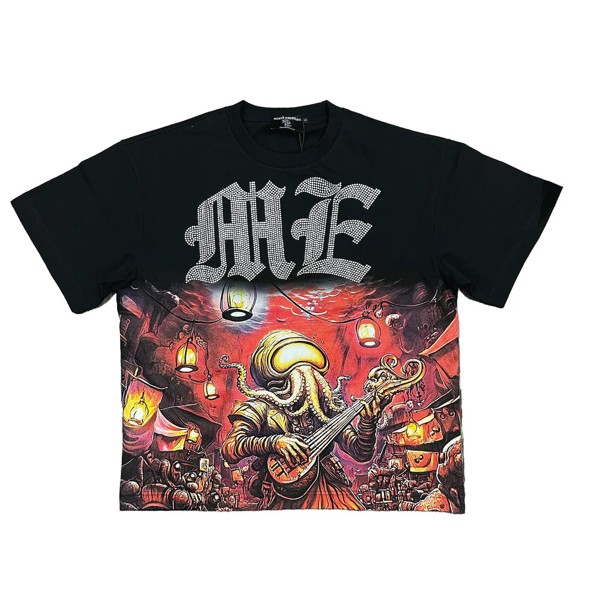 Mixed Emotion Octopus Rhinestone T-Shirt Black