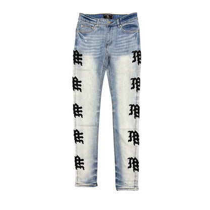 Mixed Emotion Monogram Jeans Light Wash