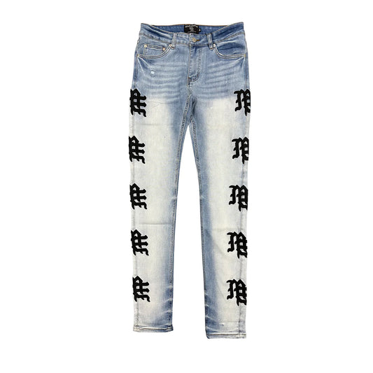 Mixed Emotion Monogram Jeans Light Wash