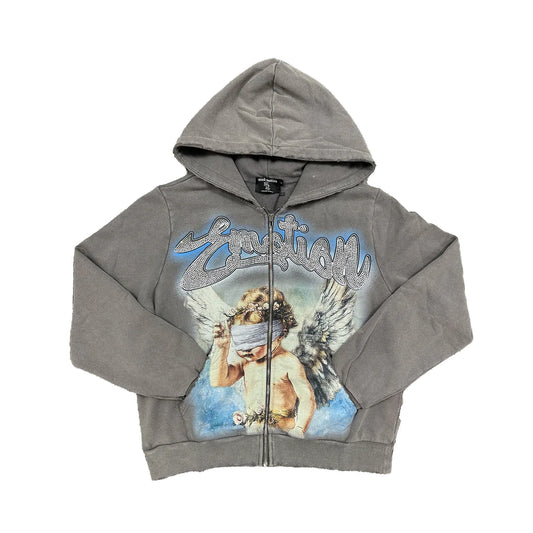 Mixed Emotion Rhinestone Hoodie Grey