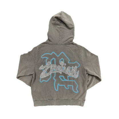 Mixed Emotion Rhinestone Hoodie Grey
