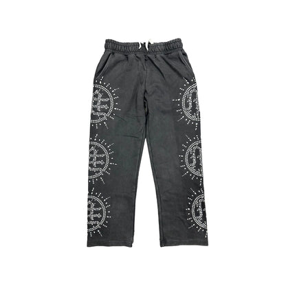 Mixed Emotion Eclipse Rhinestone Sweatsuit Grey Acid Wash
