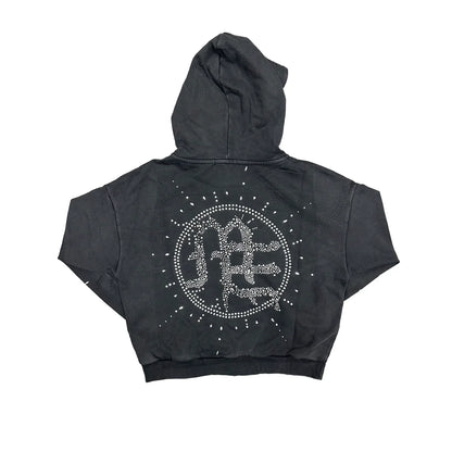 Mixed Emotion Eclipse Rhinestone Sweatsuit Grey Acid Wash