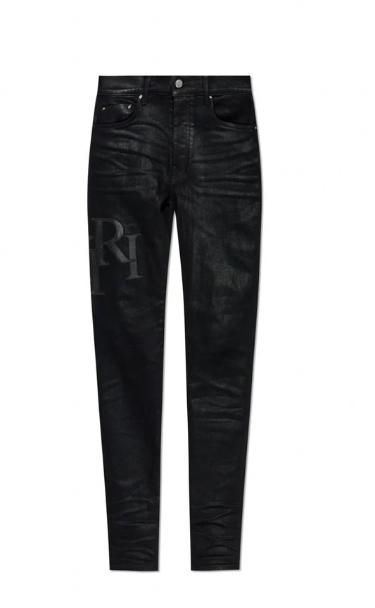 Amiri Jeans Waxed Staggered Logo Black Wax