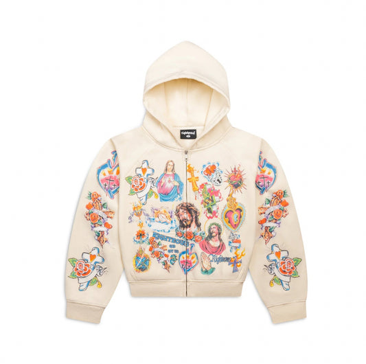 Righteous Risen King Cropped Zip-Up Cream