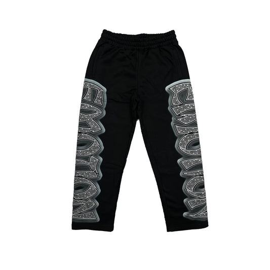 Mixed Emotion Midnight Rhinestone Sweatpants Black