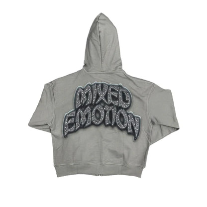 Mixed Emotion Last Ride Rhinestone Zip-Up Grey