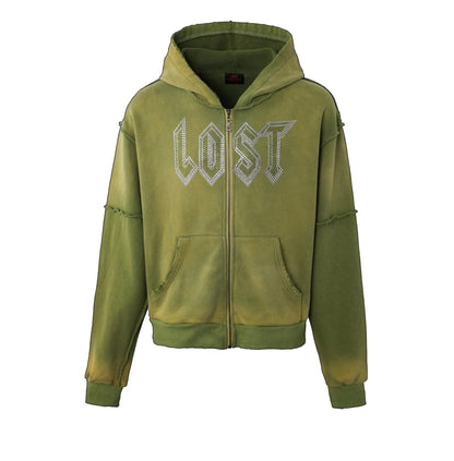 Lost Intricacy Rhinestone Zip-Up Green