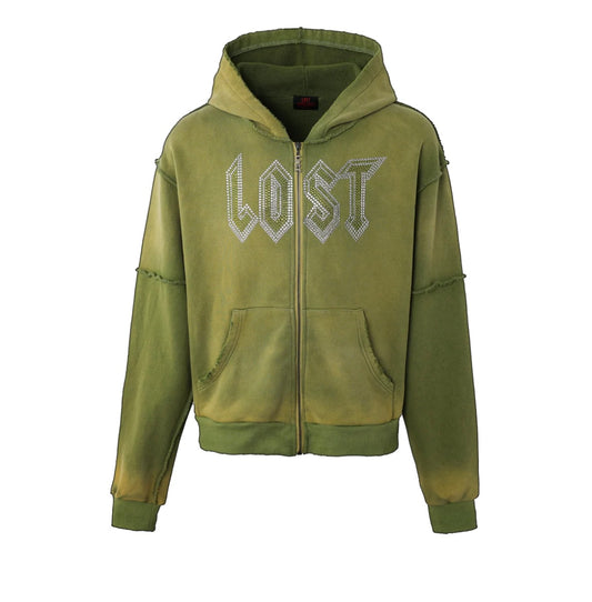 Lost Intricacy Rhinestone Zip-Up Green