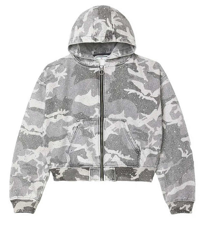 Vale Forever Winter Crystal Camo Zip-Up Work Jacket Grey