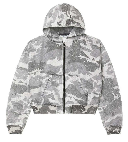 Vale Forever Winter Crystal Camo Zip-Up Work Jacket Grey