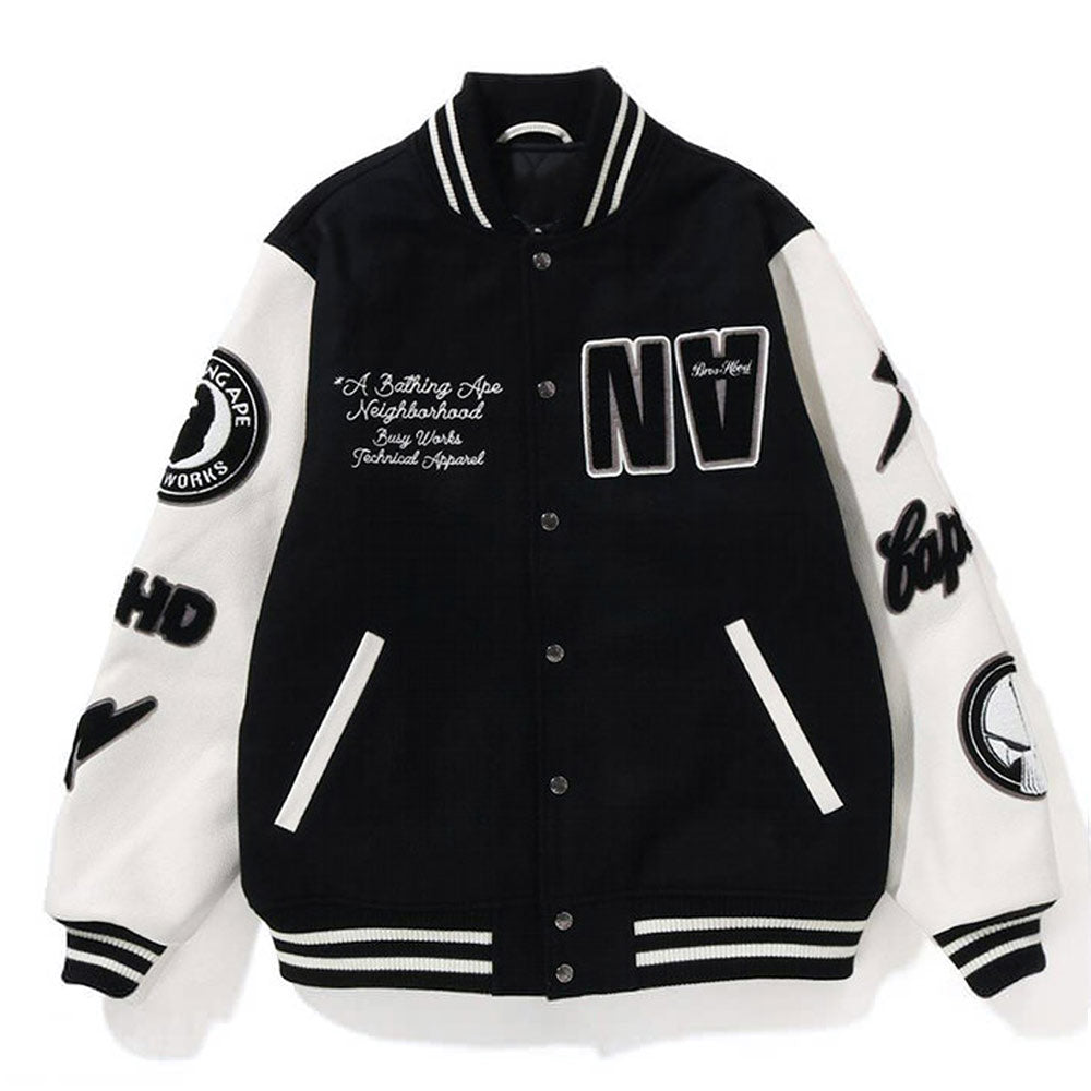 Bape NBHD Varsity Jacket Black/Cream