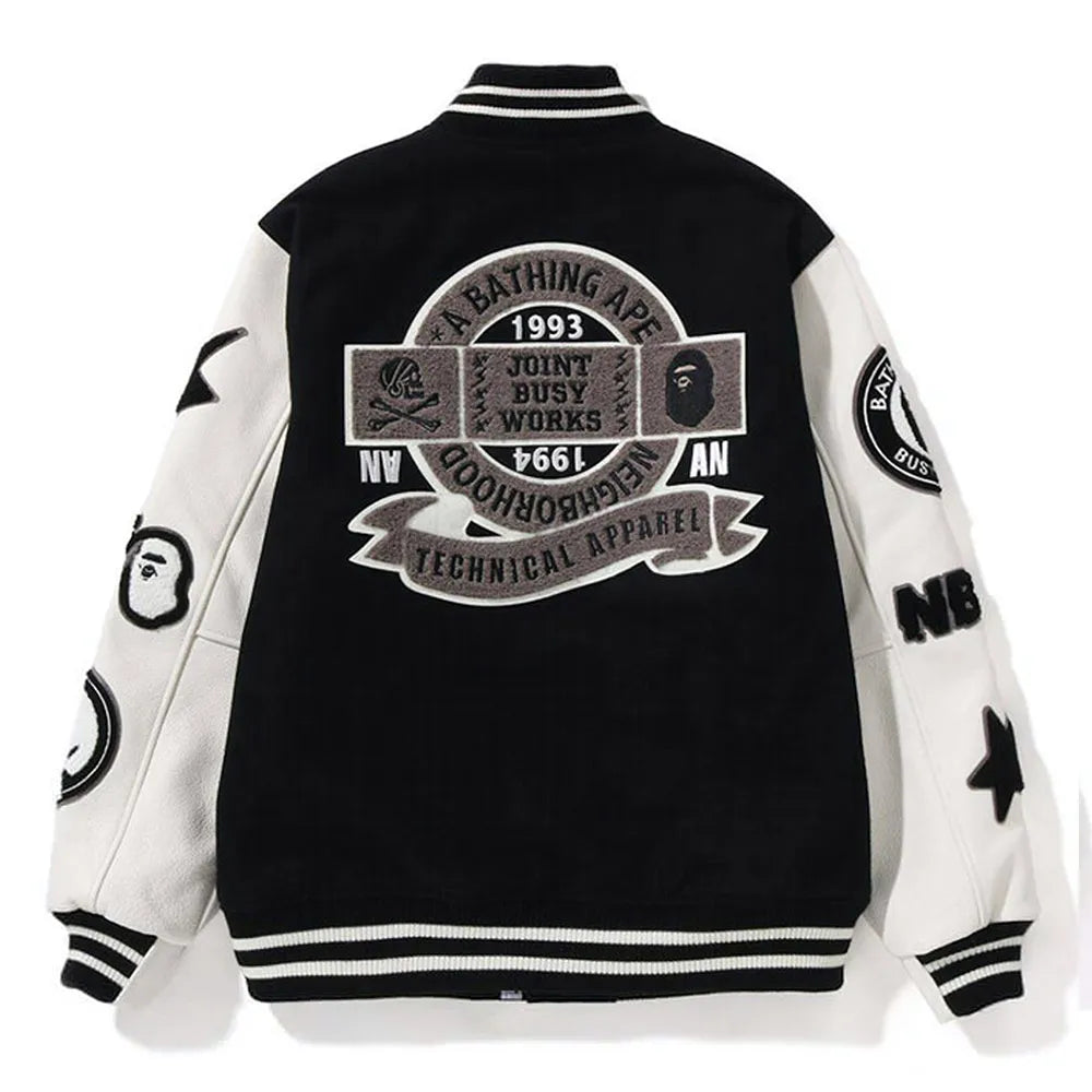 Bape NBHD Varsity Jacket Black/Cream