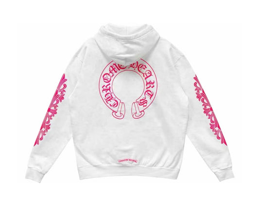 Chrome Hearts Horseshoe Floral Hoodie White/Pink