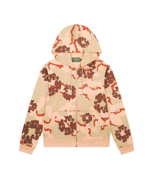 Denim Tears The Wreath Zip Up Hoodie Brown Camo