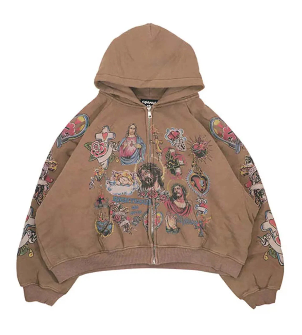 Righteous Risen King Cropped Zip-Up Brown