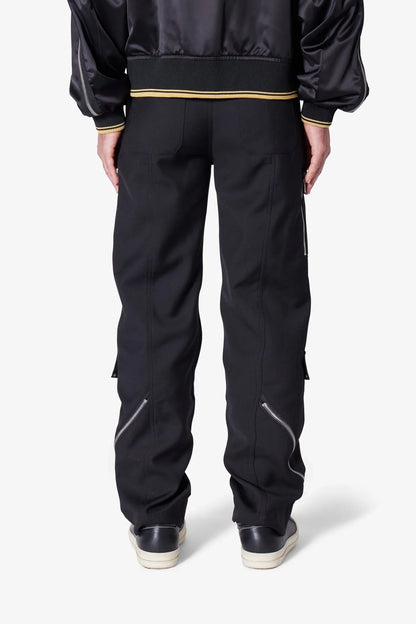 MNML Angled Zip Cargo Pants Black