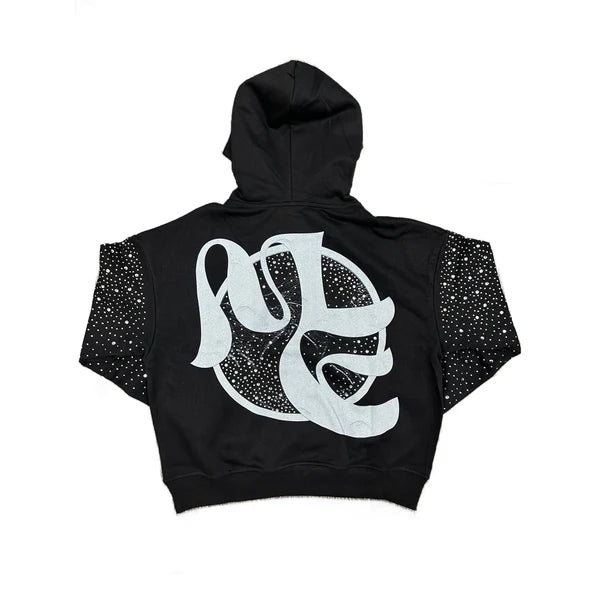 Mixed Emotion Fallen Angels Rhinestone Hoodie Black