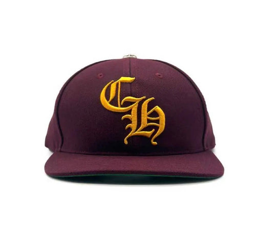 Chrome Hearts Embroidered CH Logo Baseball Hat Burgandy/Gold
