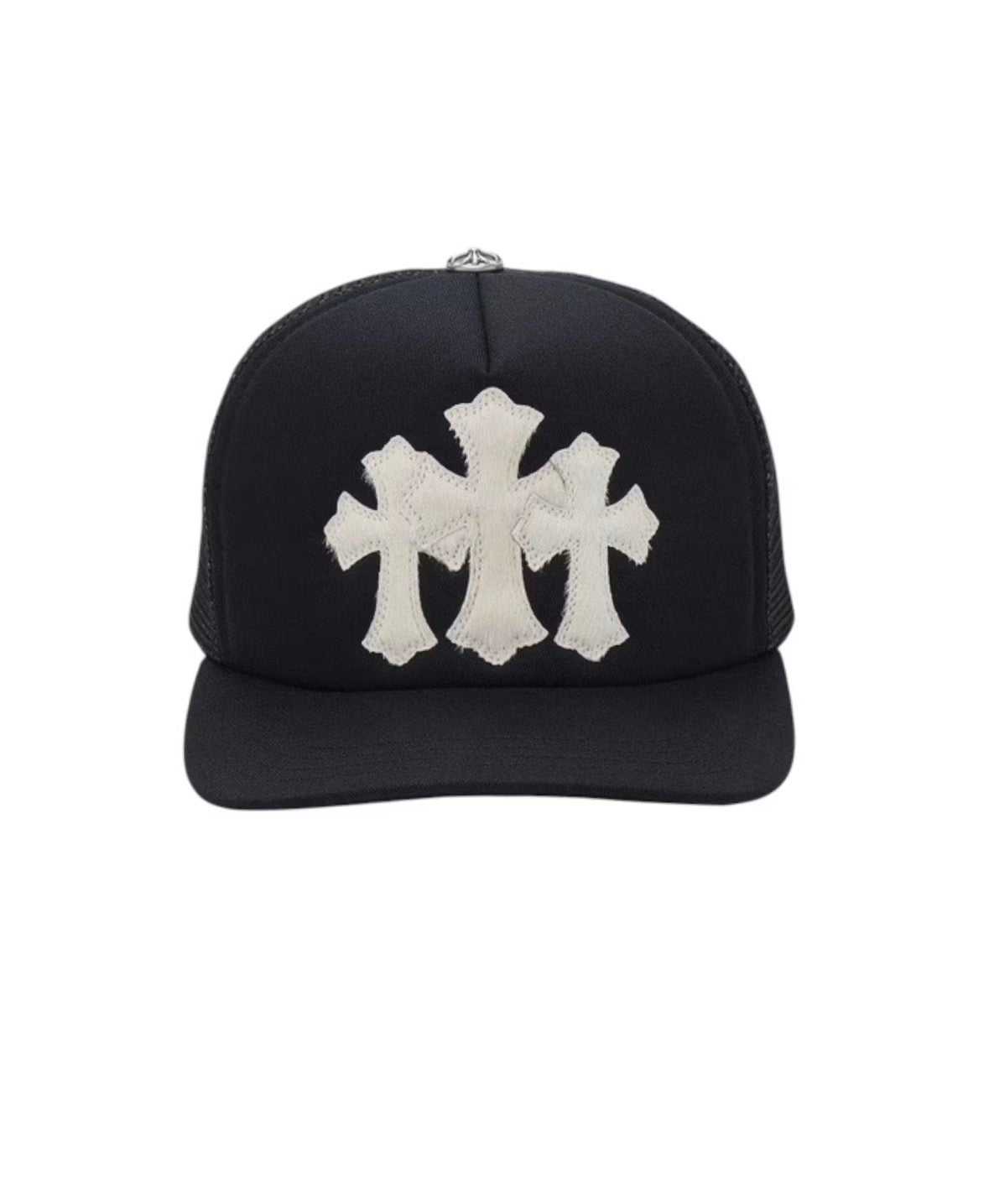 Chrome Hearts Cemetary Calf Hair Triple Cross Trucker Hat Black