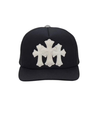 Chrome Hearts Cemetary Calf Hair Triple Cross Trucker Hat Black