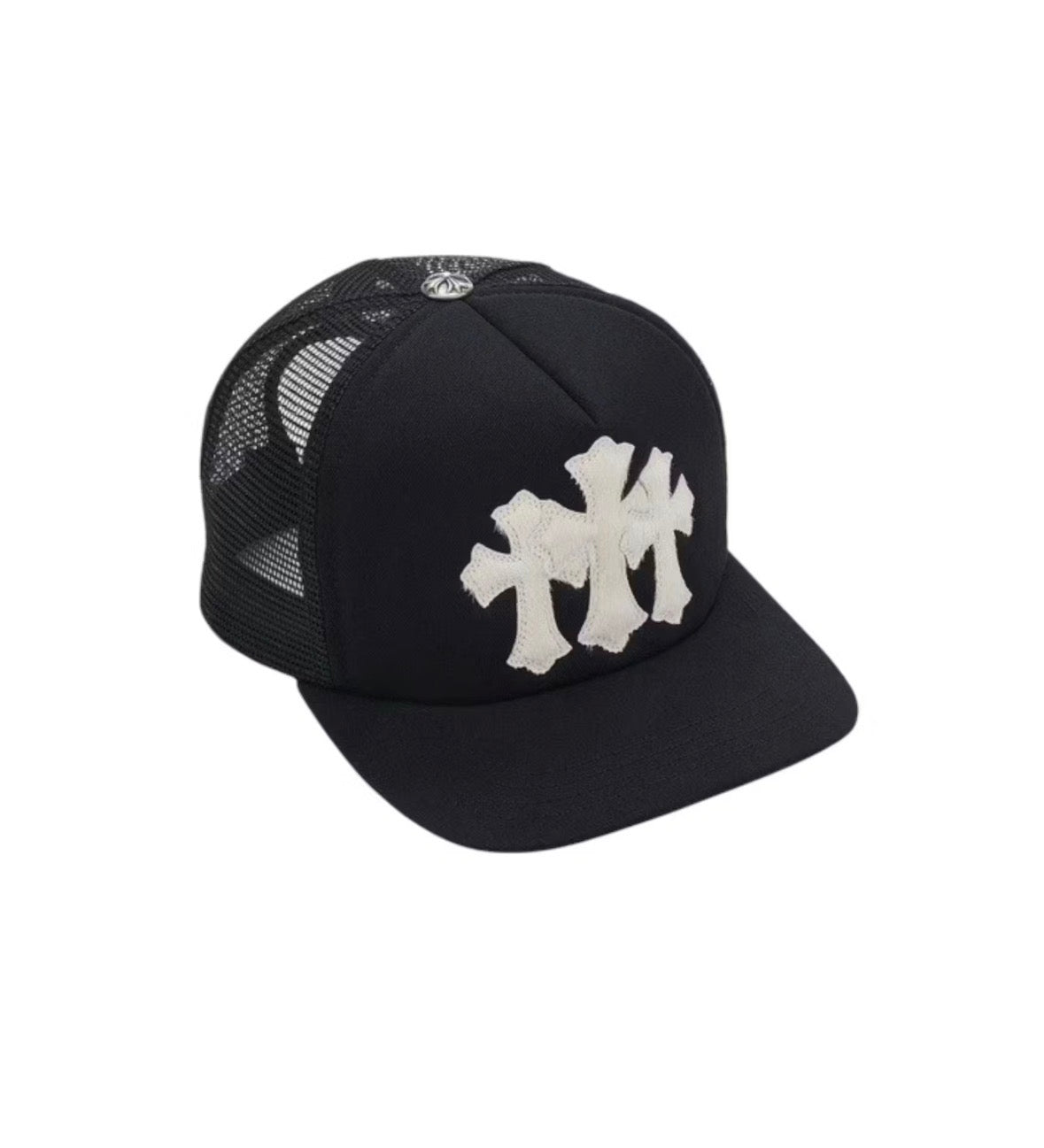 Chrome Hearts Cemetary Calf Hair Triple Cross Trucker Hat Black