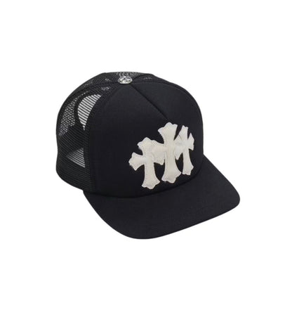 Chrome Hearts Cemetary Calf Hair Triple Cross Trucker Hat Black
