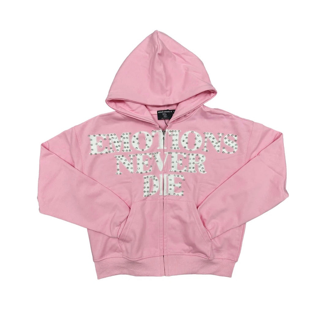 Mixed Emotion End Rhinestone Zip-Up Pink