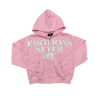 Mixed Emotion End Rhinestone Zip-Up Pink