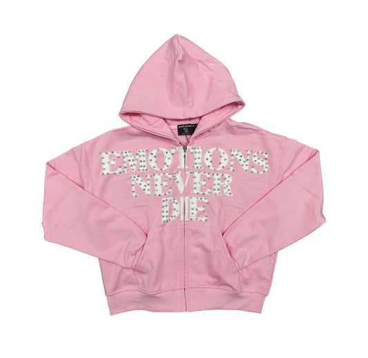 Mixed Emotion End Rhinestone Zip-Up Pink