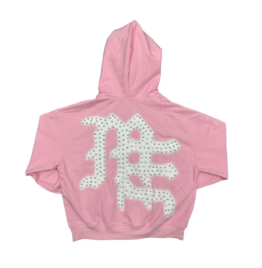 Mixed Emotion End Rhinestone Zip-Up Pink