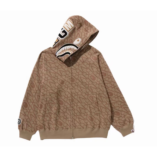 Bape Sport Monogram Shark Zip-Up Beige