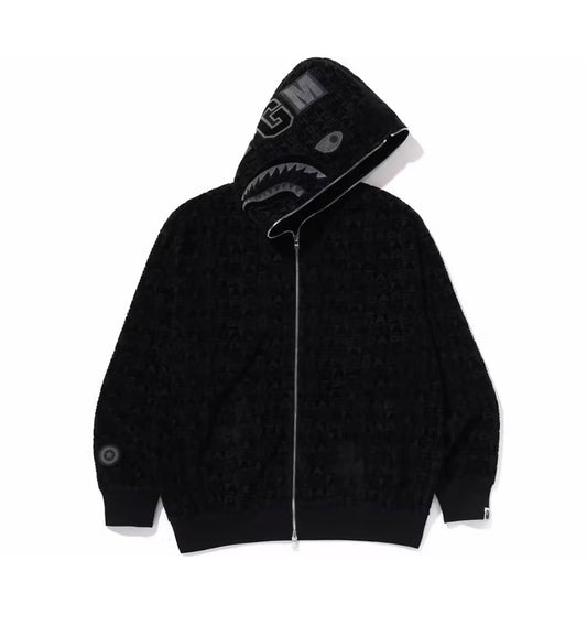 Bape Lux Sport Pattern Shark Relaxed Fit Zip-Up Black
