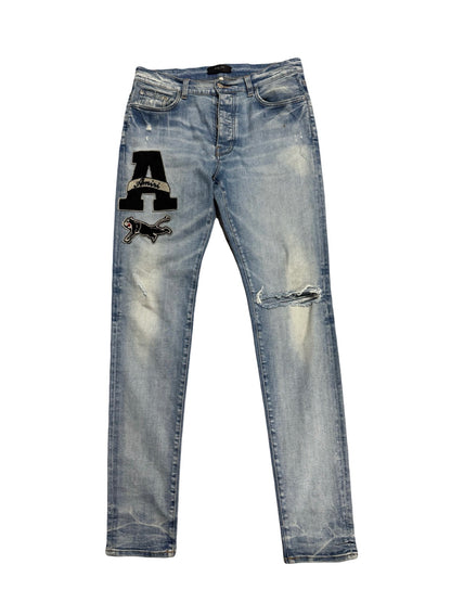 Amiri Jeans Varsity Panther Patch Clay Indigo (PREOWNED)
